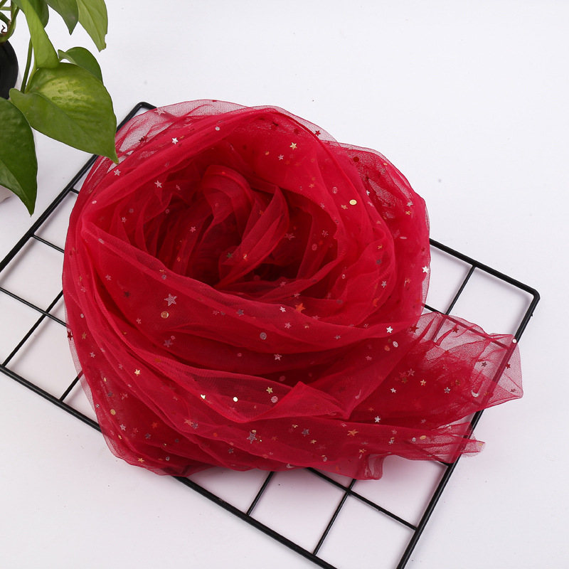 Picture of Can be used for cutting star and moon yarn sequins cloth net red yarn soft veil mesh gauze hand gift decorative gauze star yarn