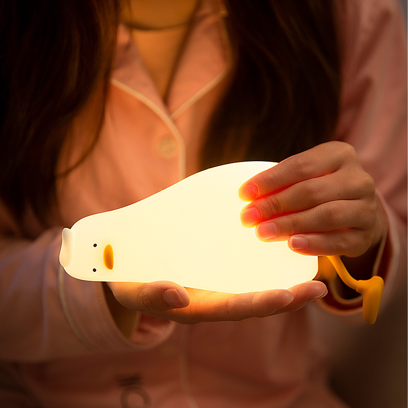 Picture of Cross-border Creative Lying Flat Duck Silicone Lamp Children's Nursing Bedside Accompanying Sleep Pat Charging Holiday Gift Night Light
