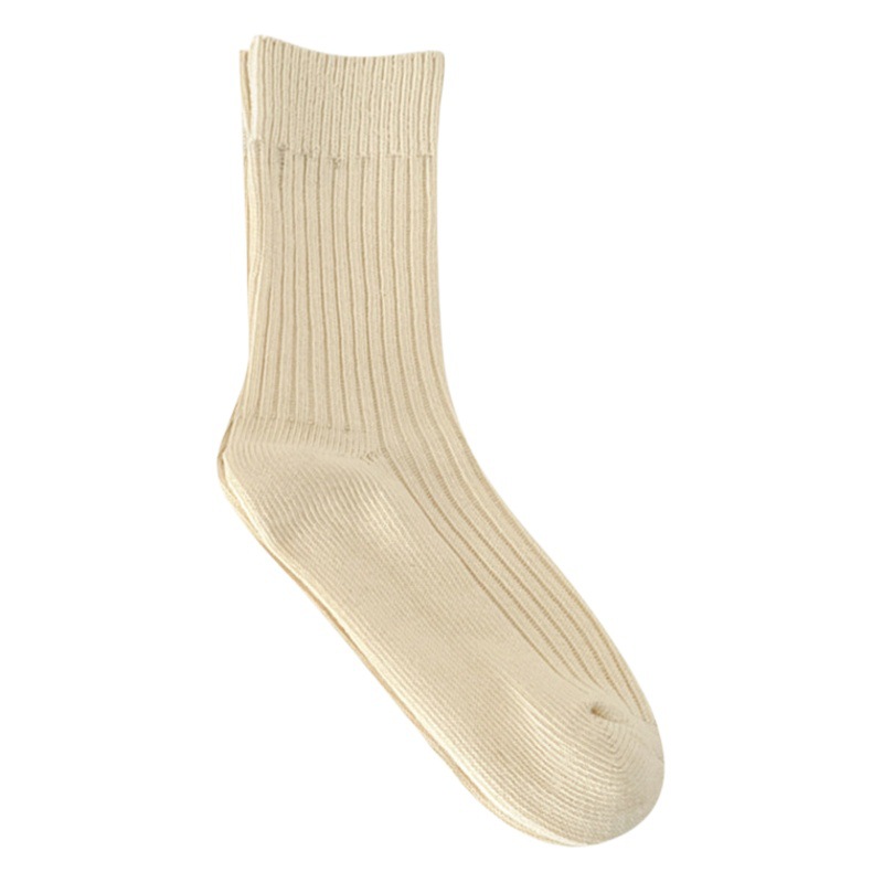 Socks Women's Spring and Autumn Double Needle Thick Line Stacking Socks Japanese Style Instagram Style Women's Socks All-match Slimming Vertical Strip Zhuji Mid-tube Socks