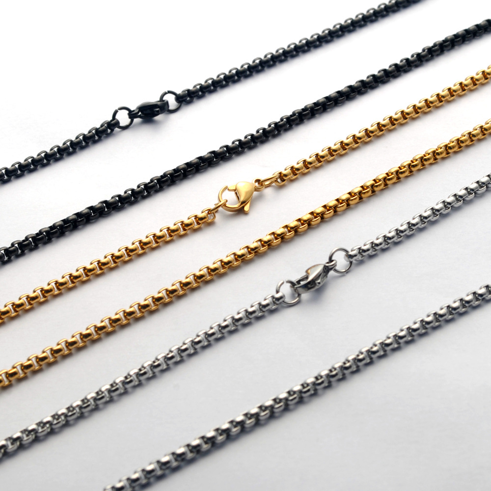 Stainless Steel Square Pearl Necklace Titanium Steel Jewelry with Chain Women's Versatile Chain Wholesale DIY Accessories European and American Men