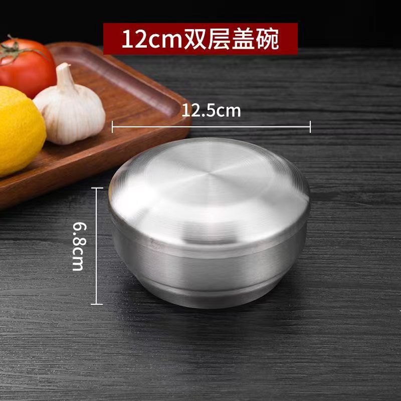 Picture of 304 Stainless Steel Korean Style Rice Bowl with Cover Bowl Household Double Layer Anti-scalding Soup Bowl Children's Rice Bowl Cooking Kimchi Bowl