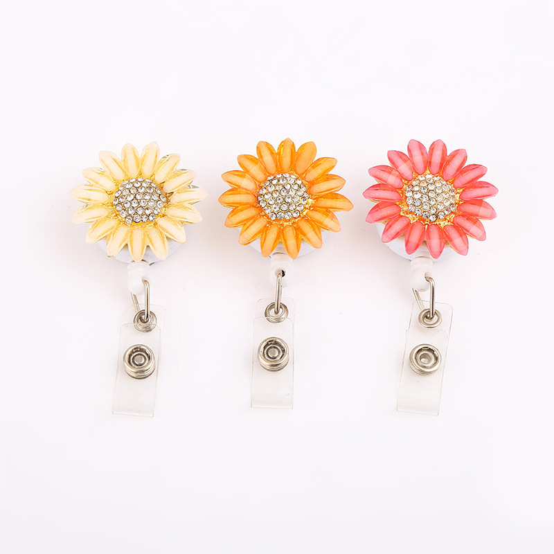Hot selling handmade crystal rhinestone sunflower retractable easy-pull buckle retractable easy-pull buckle