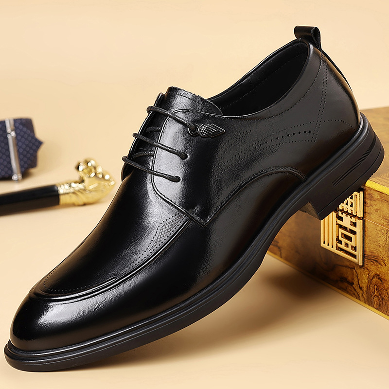 The first layer of cowhide new men's formal leather shoes genuine leather casual lace-up single shoes men's soft sole breathable men's shoes drop shipping