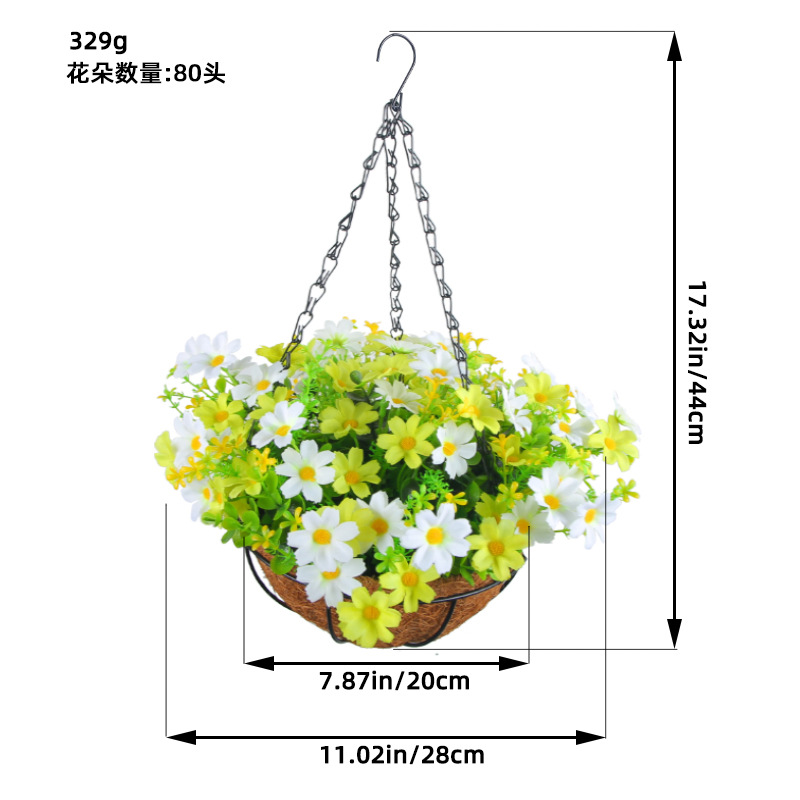 Picture of Hong Kong Love Spring Simulation Flower Hanging Basket Bow Hanging Basket Wreath Home Flower Iron Hanging Basin Decoration