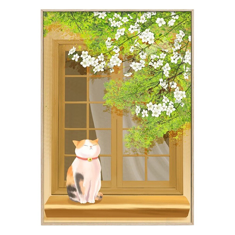 Nordic Ins Bedroom Bedside Oil Painting Decorative Painting Simple Cat Restaurant Wall Painting Mural Desktop Bucket Cabinet