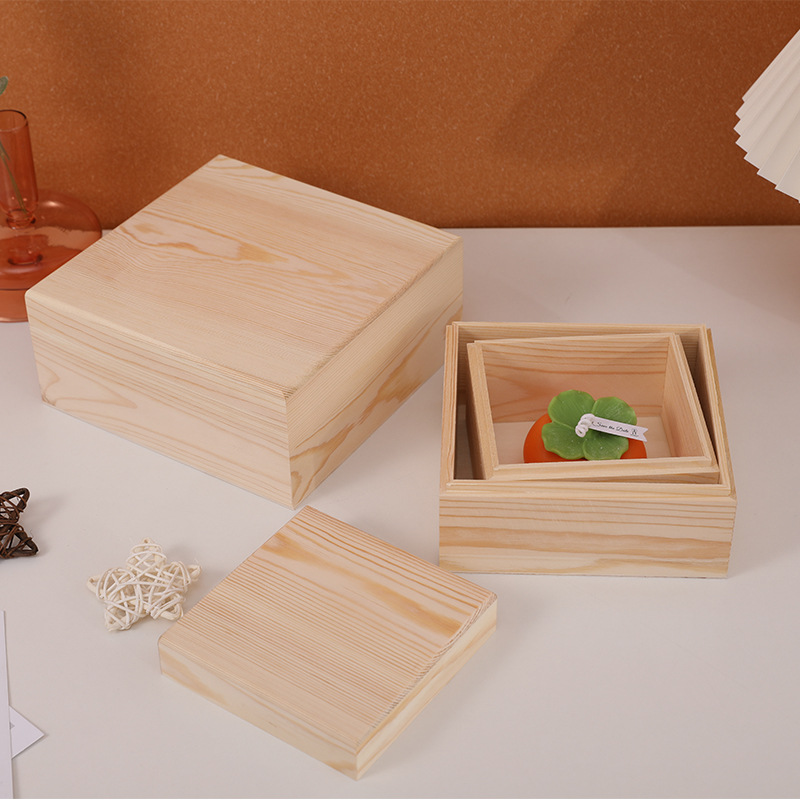 Picture of Heaven and Earth Cover Gift Box Solid Wood Wooden Box Desktop with Cover Square Jewelry Gift Collection Box Customization