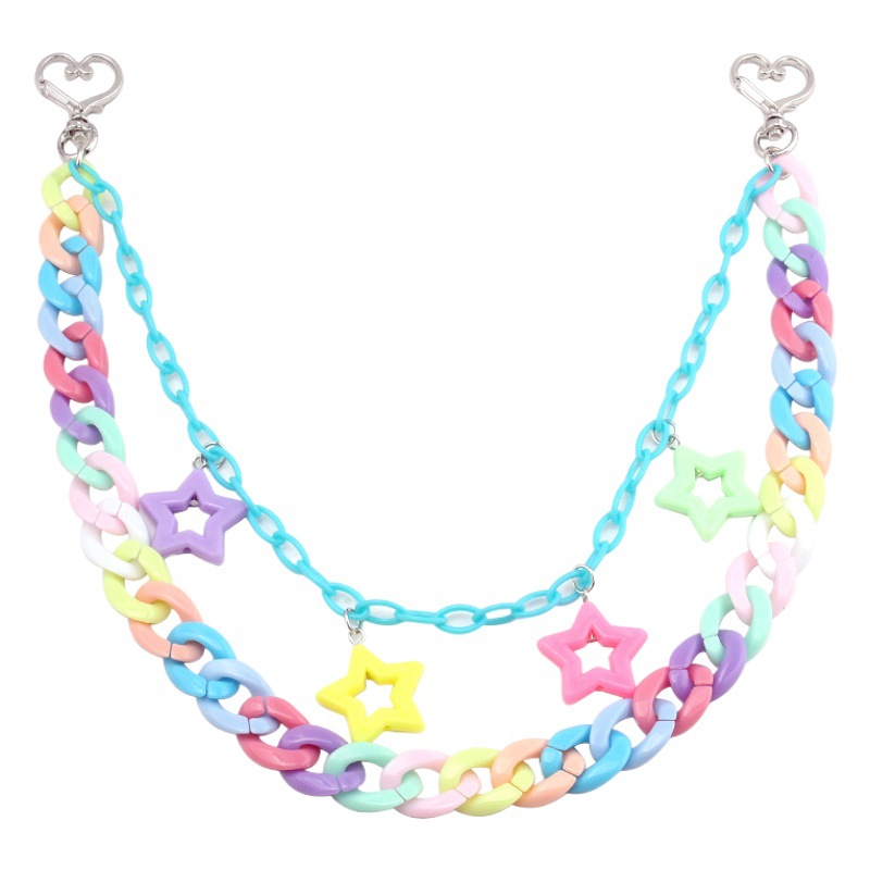 European and American Cross-Border New Colorful Acrylic Five-Pointed Star Pendant Bouncy Cool Girl Macaron Colorful Trouser Chain