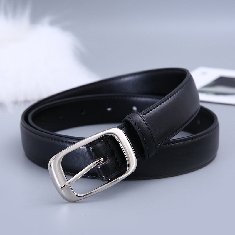 2024 New Women's Belt New Silver Buckle All-match Jeans Belt Women's High-end Sense Brown Design Sense Trousers Belt