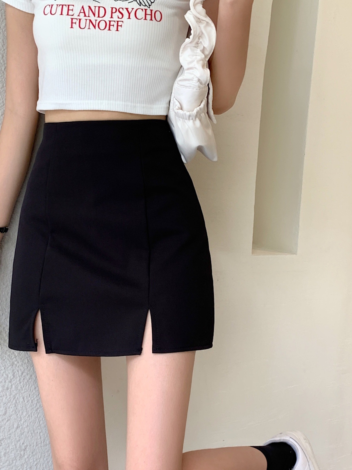 Skirt Women's 2024 Summer New Double Split Black Skirt Spice Girl High Waist Slimming Hip A- line Skirt