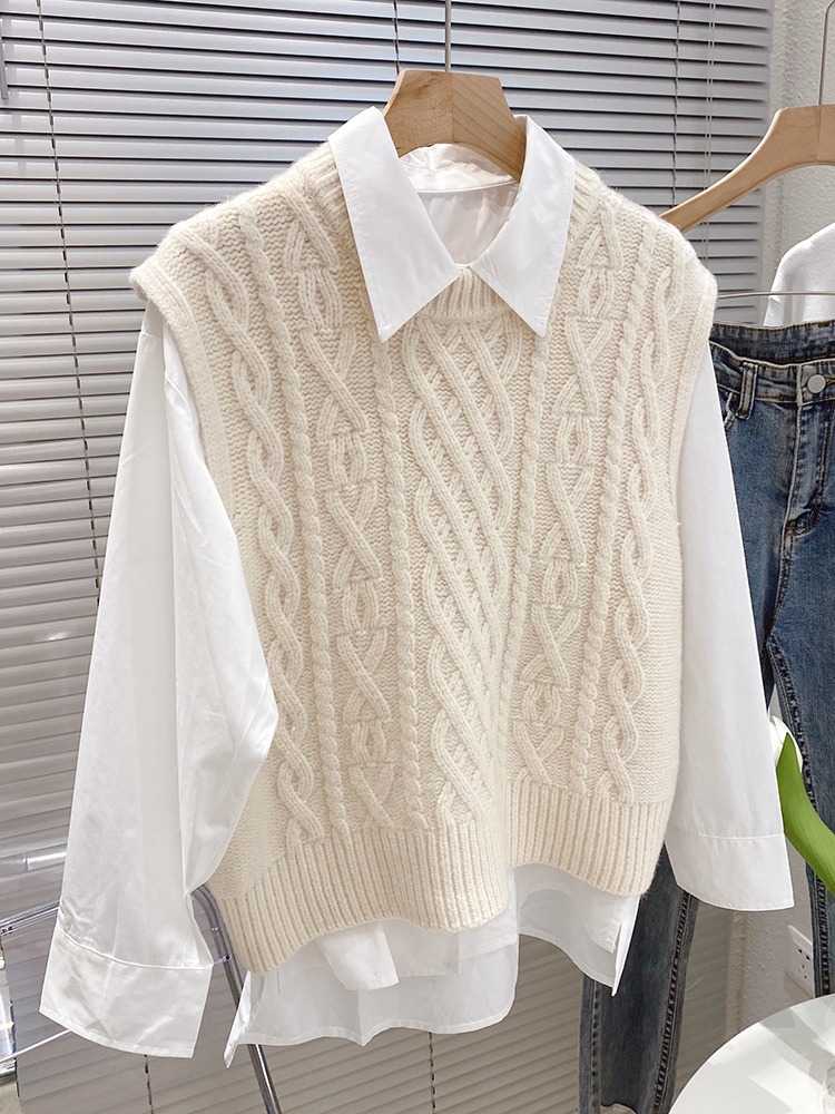 Picture of 2024 Spring and Autumn Retro Twist Sleeveless Sweater Women's Korean Style Loose Stacked Knitted Vest with Round Neck Vest