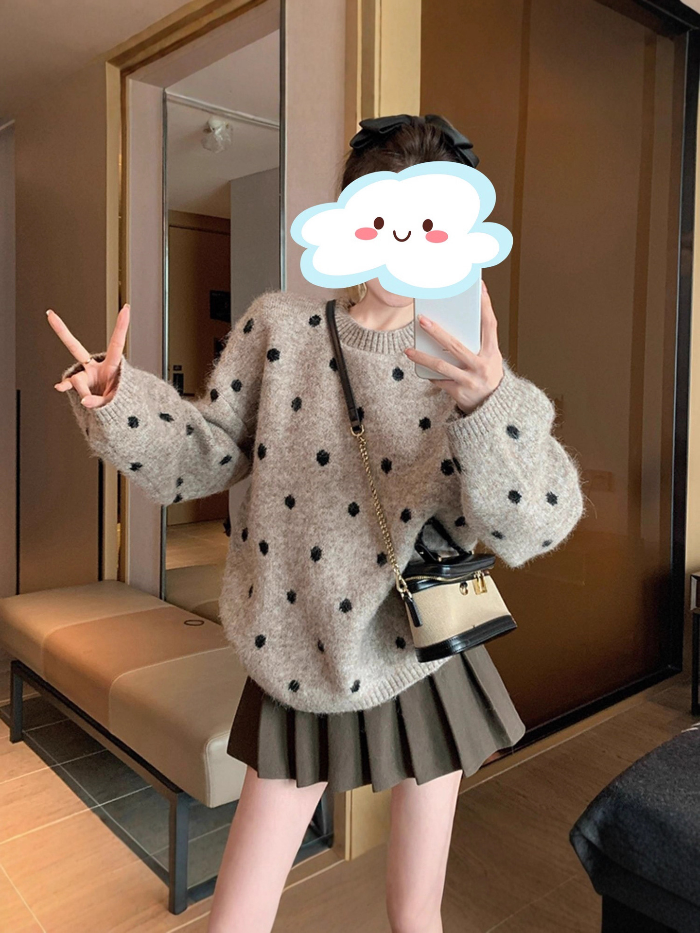 Picture of Autumn and winter new Korean lazy style pullover crew neck sweater women's loose and versatile polka dot literary knitted top to wear outside