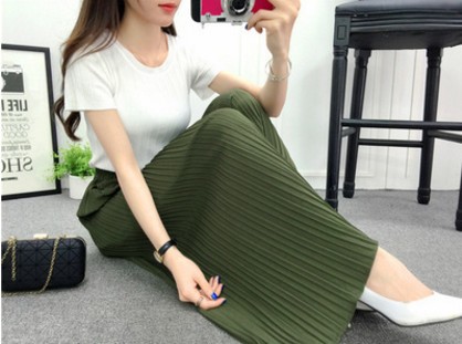 Picture of Wide Leg Pants Pleated Chiffon High Waist Loose Skirt Pants Large Swing Draping Large Size Linky Spring and Summer Casual Pants Women's Ankle-length Pants