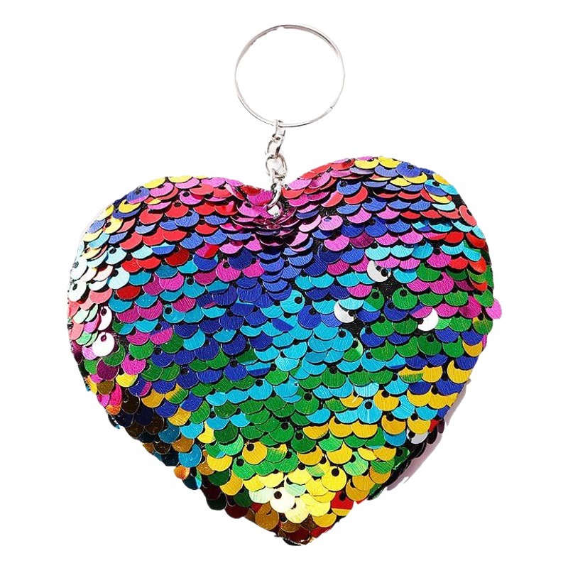New Hot-selling Heart-shaped Keychain Double-sided Reflective Sequin Bag Pendant Accessories Love Key Chain Sequin Hanging