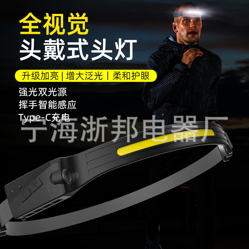 Cross-border new wave induction COB headlamp outdoor riding USB charging night running lamp LED strong light silicone headlamp
