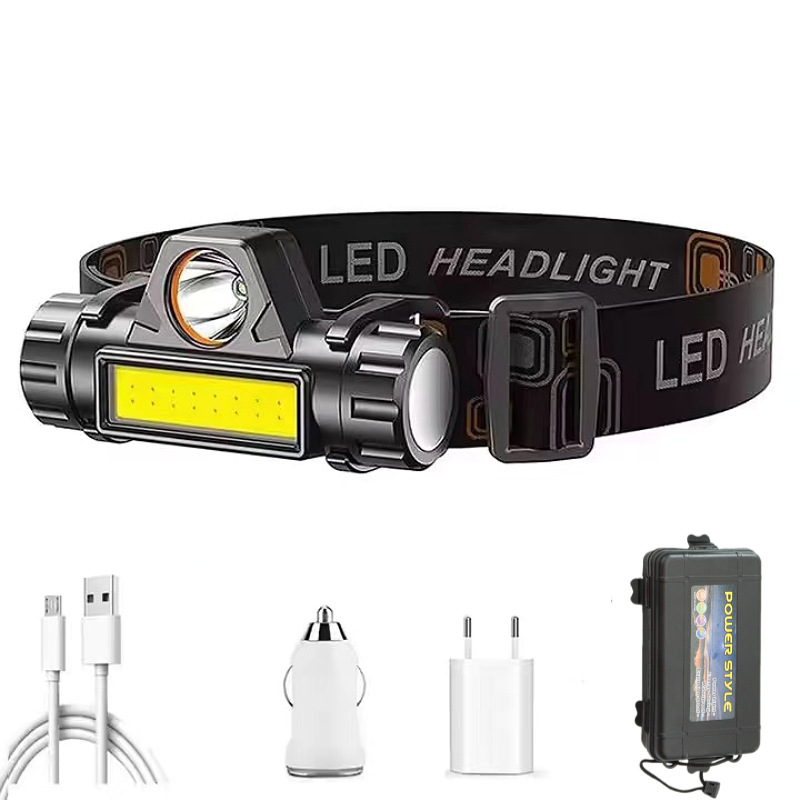LED strong headlamp COB dual light source far and near light dual-purpose USB charging with magnet mini head-mounted work light