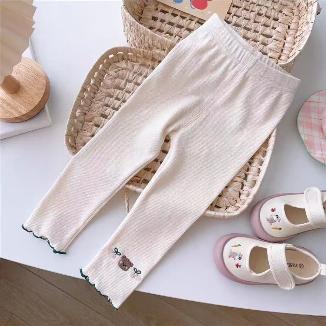 Picture of Foreign Trade Summer Clothes for Girls, Bear Cherry Embroider, Fashionable Ice Silk Thin Outer Wear Pants for Small and Medium-Sized Children