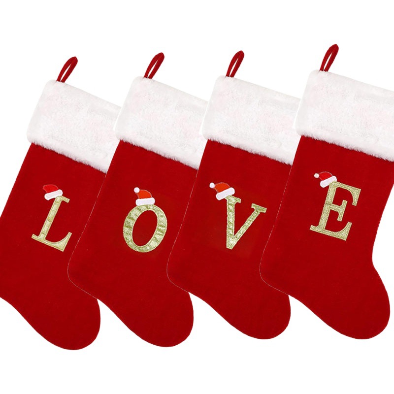 New Christmas Decorations Red Velvet Embroidered Letters Large Christmas Socks Gift Bag Spot Wholesale Manufacturer