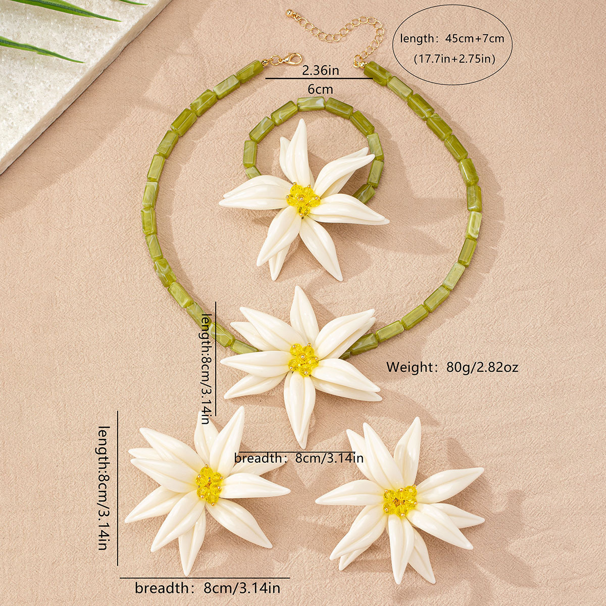 Picture of Summer New Style Small Fresh Lily Flower Earrings Bracelet Necklace Set Women's Super Fairy Holiday Style Beaded Clavicle Chain