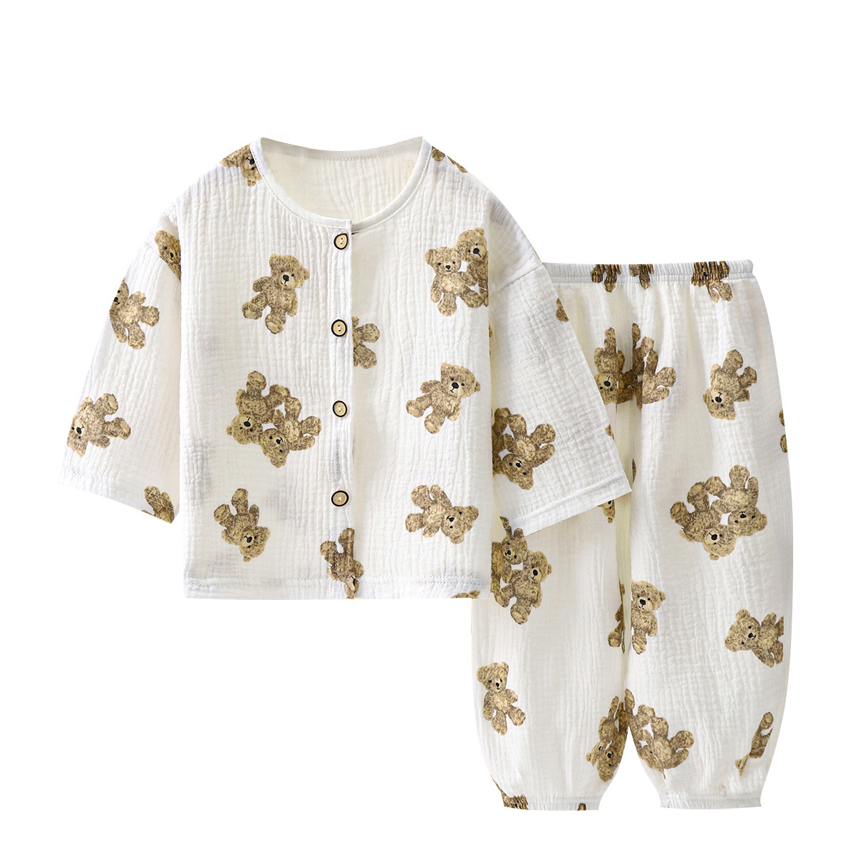 Picture of Children's Thin Double-Layer Gauze Pajamas Two-Piece Set Summer Girls Home Clothes Baby Boy Long-Sleeved Bloomers Set