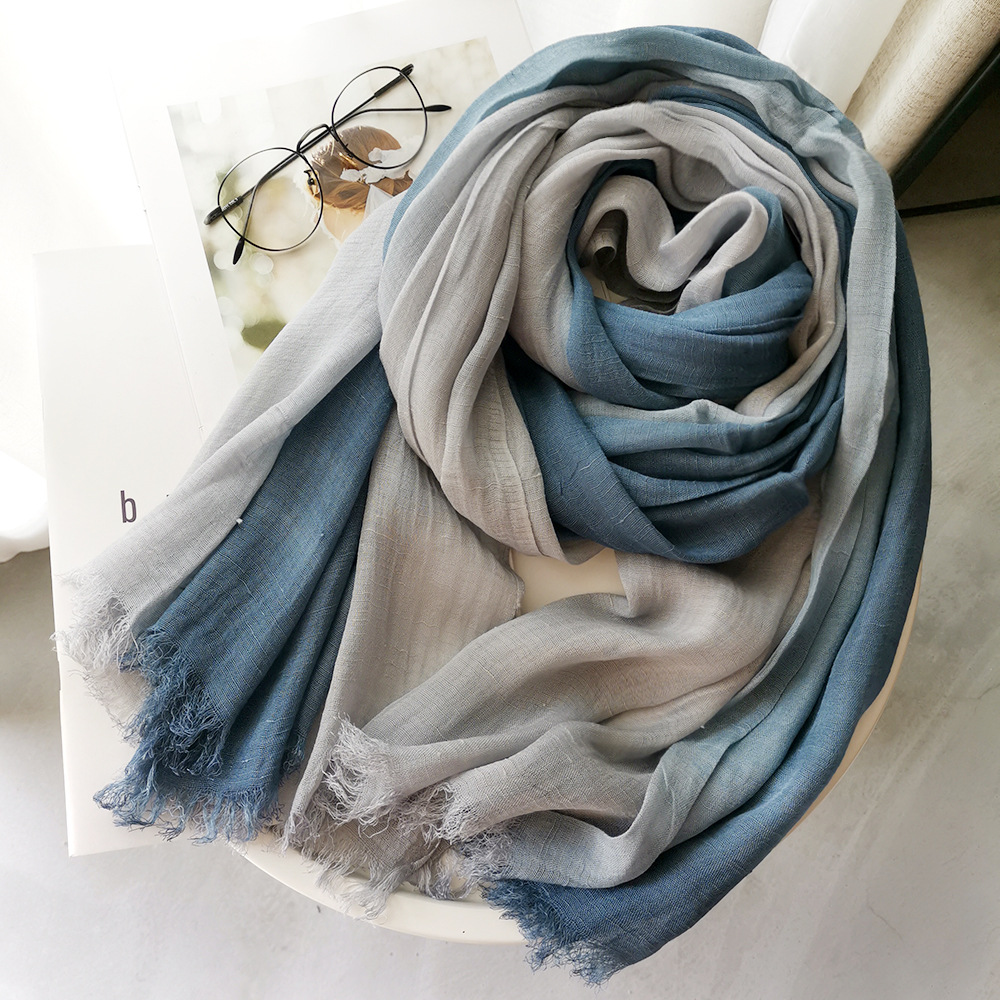 Picture of Foreign Trade Cotton Linen Scarf Scarf Women's Autumn and Winter Gradient Color-matching Japanese and Korean Lady Mori Girl Style Slub Yarn Shawl
