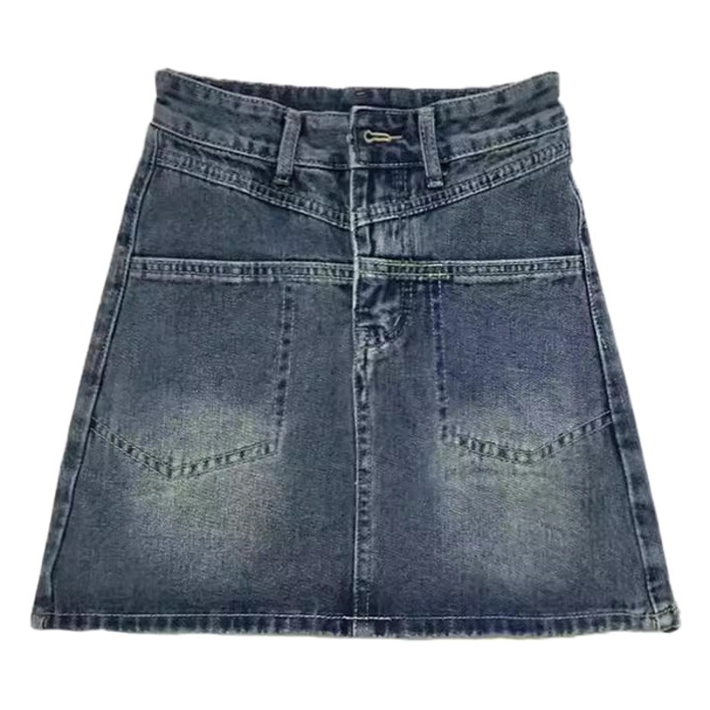 Fashionable Simple High Waist Denim Skirt with Lining Hong Kong Style Spice Girl's Tall Slim Look Straight A- Line Hip Skirt