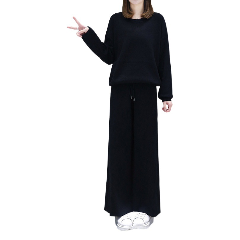 Plus size women's clothing fashionable suit women's spring new chubby girl belly hiding slimming wide-leg pants casual two-piece suit