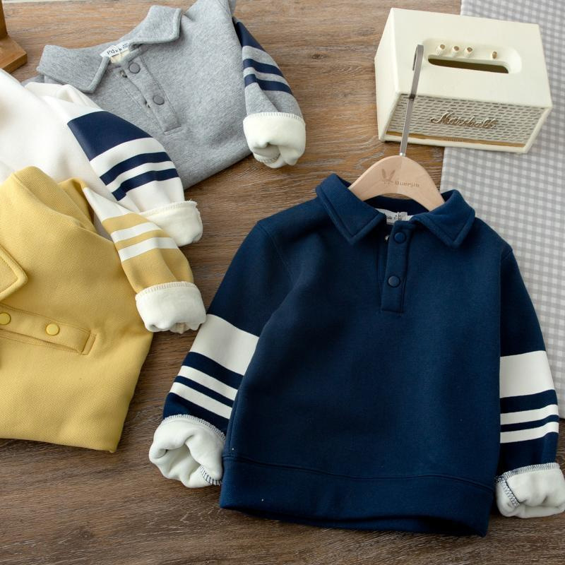 Picture of Boys' polo shirt 2023 new children's Korean version of autumn and winter fleece-lined lapel children's warm bottoming shirt tide