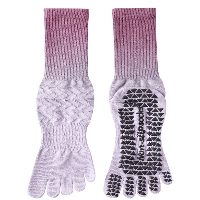 Yoga Socks for Women, Mid-Calf, Tie-Dye, Pilates Five-Toe Socks, Gradient Color, Autumn, Non-Slip, Sports Fitness Cotton Split-Toe Socks