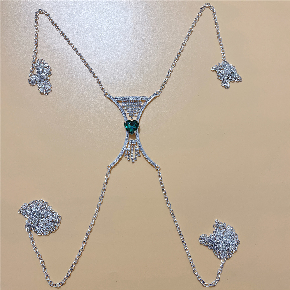 Picture of European and American fashion chest chain luxury Emerald Tassel chest support women sexy rhinestone body chain