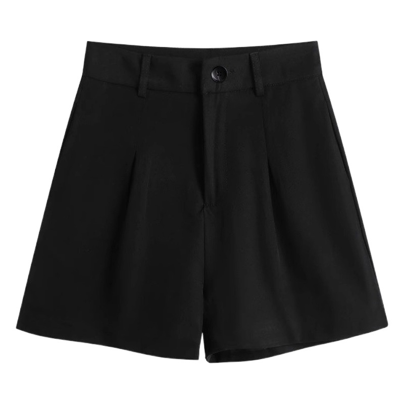 Black Suit Shorts Women's Summer High Waist A- shaped Outer Wear Wide-leg Pants 2024 New Style Small Casual Hot Pants