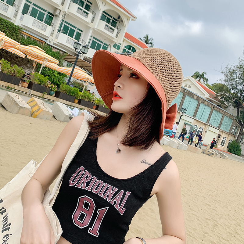 2020 Korean Style Women's Summer Big Edge Sun Hat Sunscreen Sun Hat Japanese Style All-match Fisherman Hat Knitted Top Cloth Edge Hat