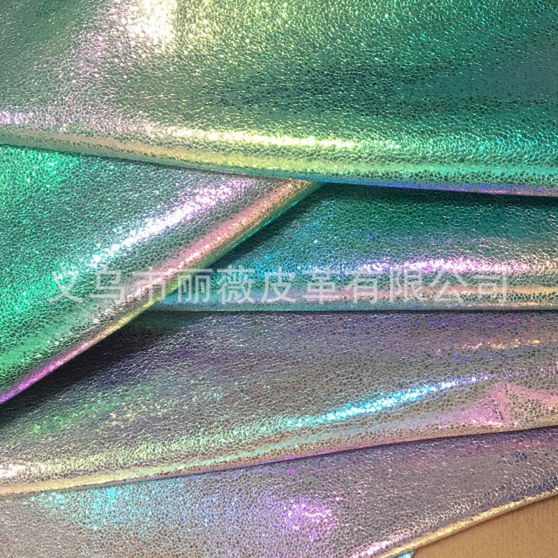 Factory pu magic color bronzing crack leather fabric special stage colorful clothing fabric luggage artificial leather