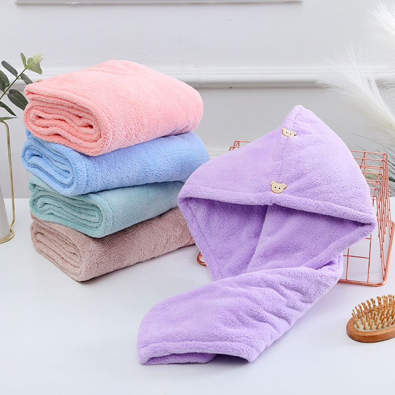 Picture of Dry Hair Cap Thickeneded High-Density Coral Velvet Girls' Absorbent Shower Cap with Edge Dry Hair Towel Quick-Drying Autumn and Winter Turban