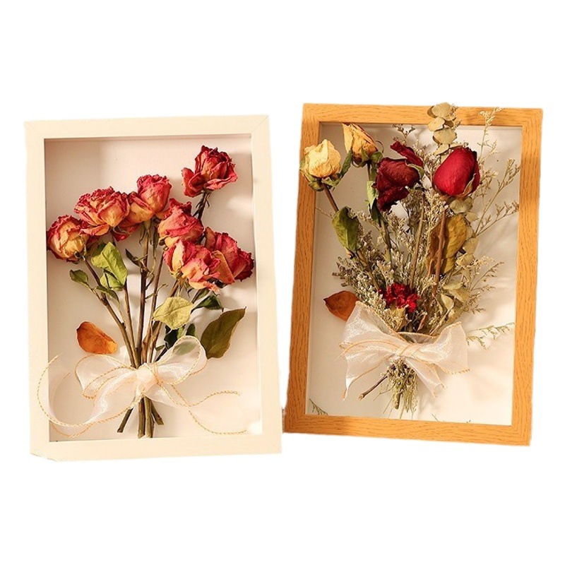 Three-Dimensional Hollow Photo Frame Rose Flower DIY Handmade 7inch A4A3 Plant Specimen Mounting Dried Flower Picture Frame Three-Dimensional Specimen