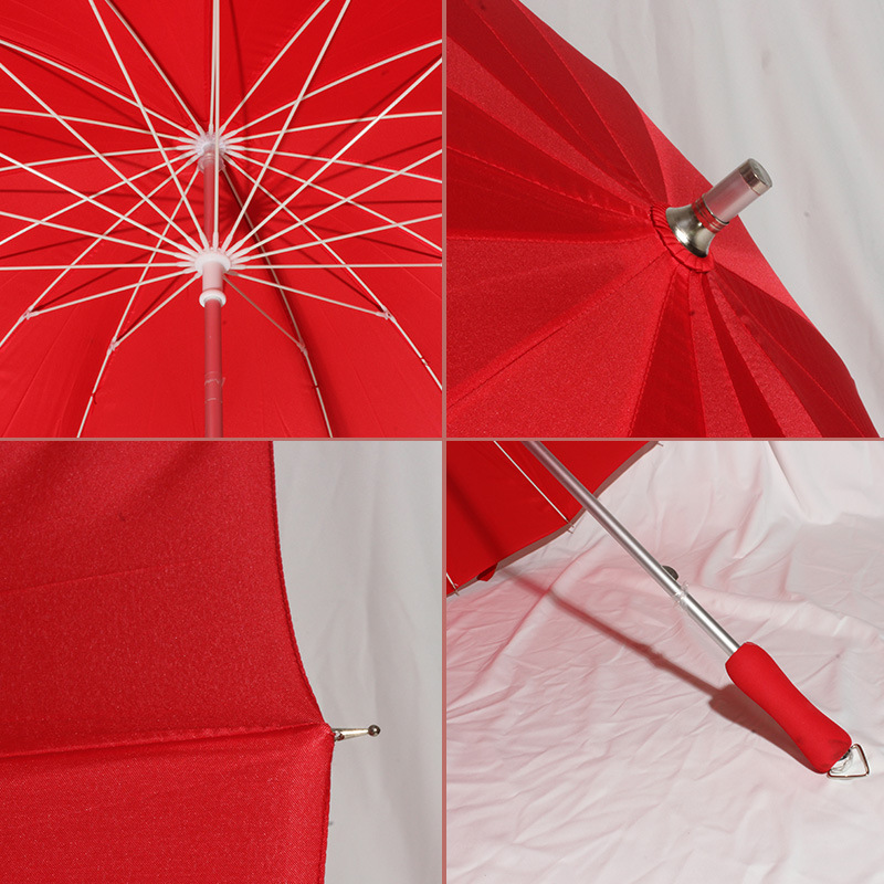 Picture of in stock Hot Selling Fashion Heart-shaped Wedding Bride Umbrella Skirt Glass Fiber Aluminum Big Red Umbrella Hand Open 16-bone Straight Umbrella