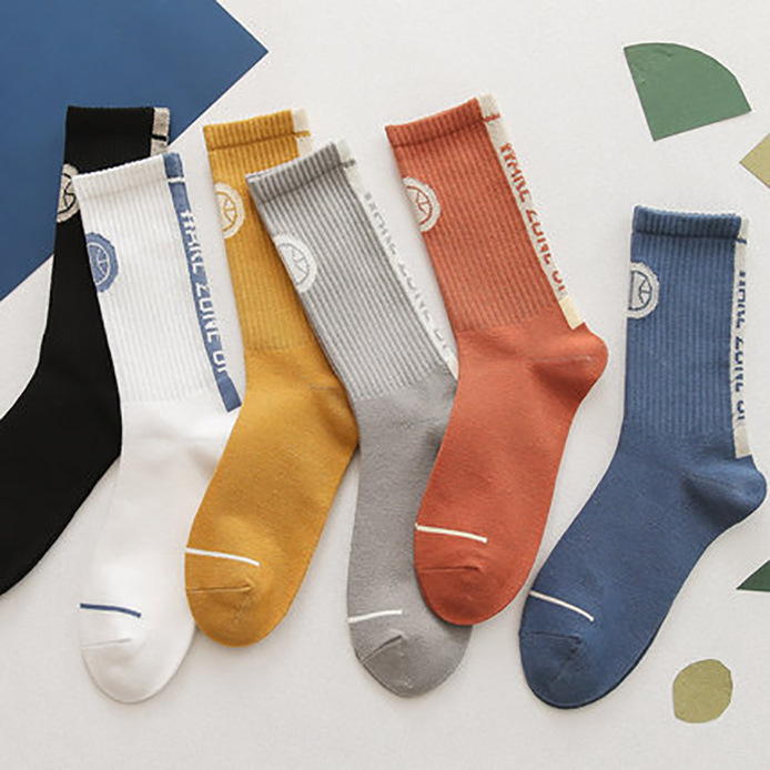 Solid Color All-match Sports Cotton Socks for Students Mid-length Socks Spring and Summer Men's StockingsBasketball Socks