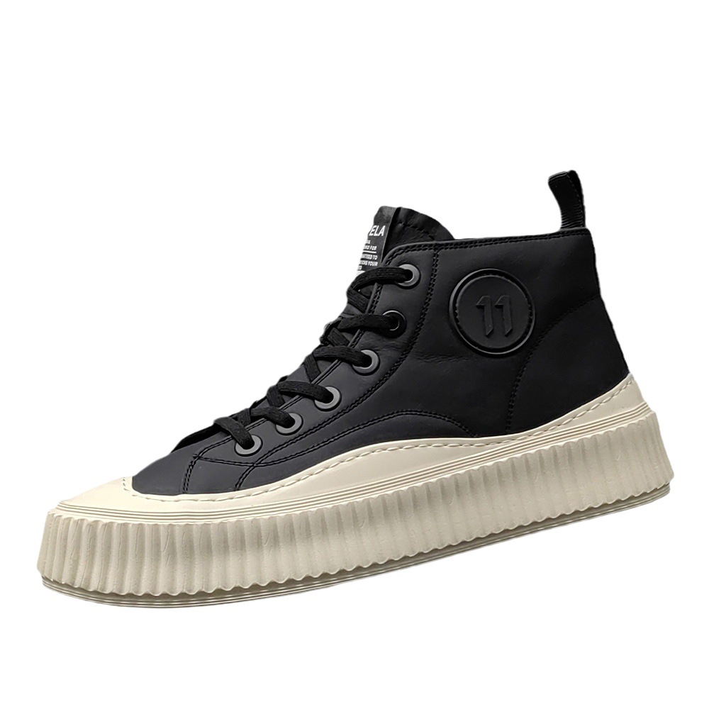 Sneakers Men's Genuine Leather Men's Shoes Autumn Trendy All-match Height-increasing European Station Trendy Top-layer Cowhide High-top Biscuit Shoes