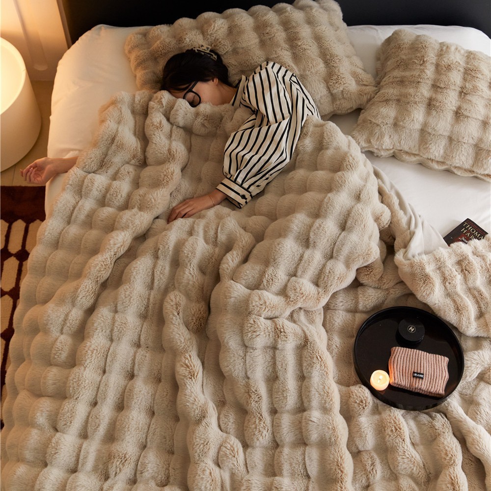 Picture of Autumn and Winter Tuscan Straight Fur Blanket Sofa Blanket Leisure Blanket Soft Waxy Warm Rabbit Plush Blanket Thickened Blanket