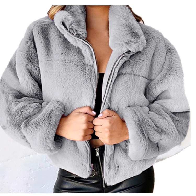 Picture of 2024 cross-border Amazon explosions European and American women's autumn and winter rabbit fur zipper cardigan plush warm coat