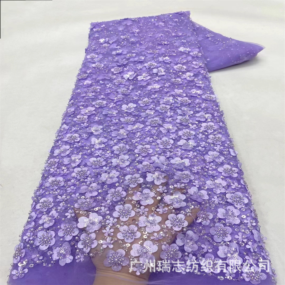 New wedding dress laser three-dimensional flower sequins beaded fabric small fresh skirt lace wedding