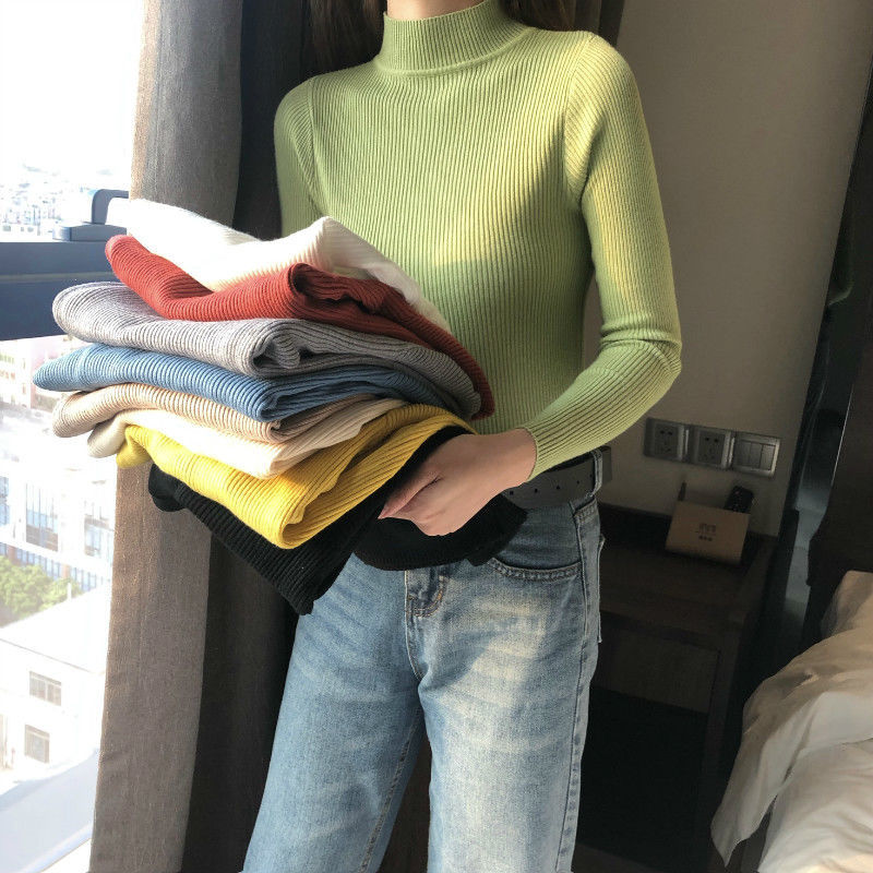 Picture of Sweater women's 2022 new autumn and winter long sleeve inner Slim Korean base shirt half high collar pullover sweater wholesale