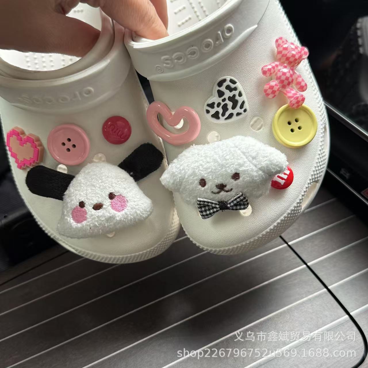 Picture of Cartoon Doll Big Ear Dog Fur Ball Hole Shoes Accessories Fur Ball Creative New Decorative Shoe Buckle Hole Shoes Accessories