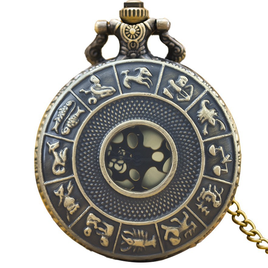 Foreign trade retro pocket watch large 12 zodiac hollow retro pocket watch commemorative pocket watch a generation of hair