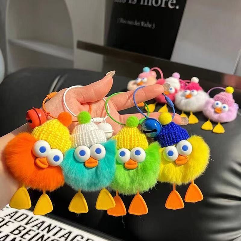 Cute Real Rex Rabbit Fur Little Duck Car Keychain Pendant Plush Doll Doll Small Coal Ball Bag Bag Pendant