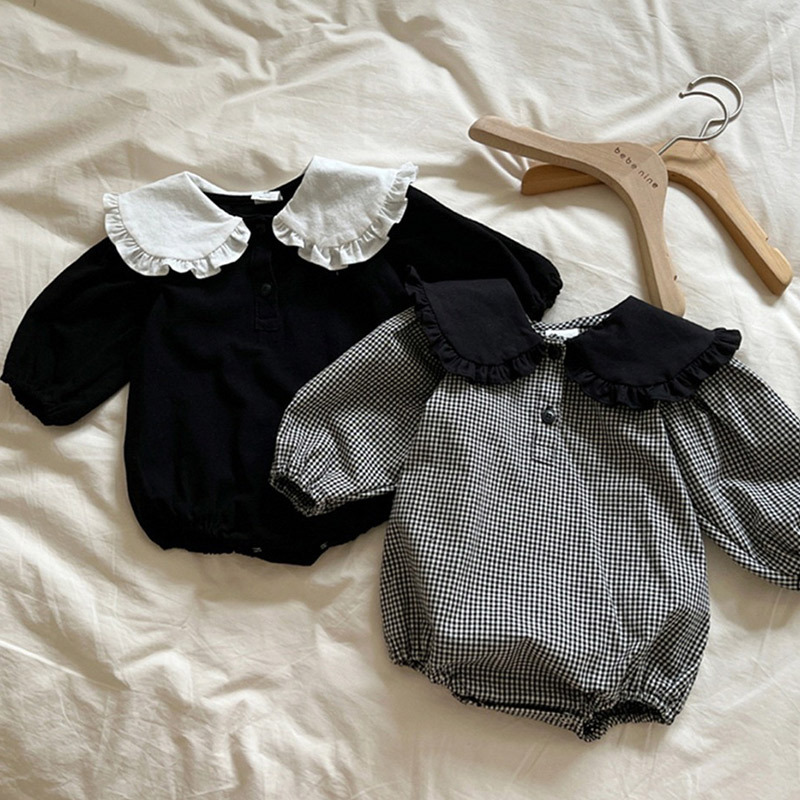 Picture of 2025 Spring and Autumn New Baby Girl Cute Wrap Fat Clothes Western Style Lapel Harper Girl Baby's jumpsuit Climbing Suit