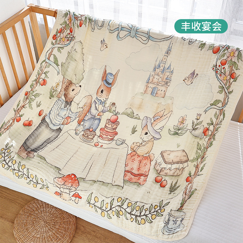 Picture of Baby Bath Towel Bamboo Cotton Pinch Gauze Baby Wrap Towel Newborn Bath Towel Large Size Soft Absorbent Four Seasons Universal