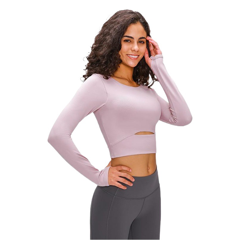 European and American New Style Sports Long-sleeved T-shirt with Chest Pad Fashion Short Outdoor Running Slim Yoga Top for Women S2032