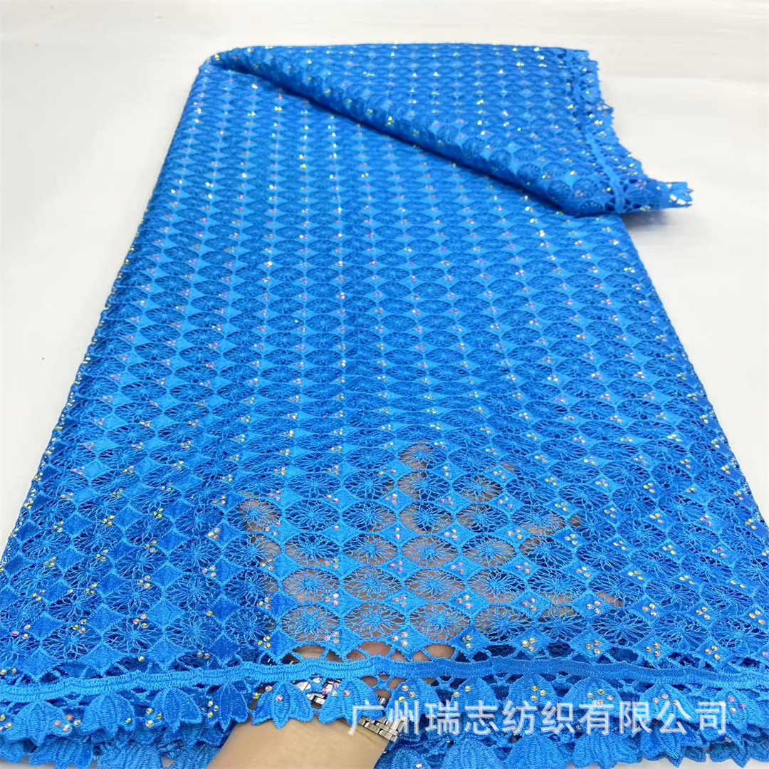 Lace Fabric African Embroider Milk Silk Fabric Chrysanthemum Pattern Cut Out Dress Water-Soluble Women's Clothing
