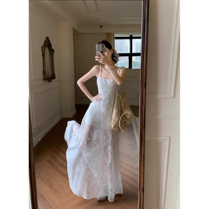 Picture of 2025 Summer New French Style Fresh Sweet Sling dress Women's Seaside Vacation Wear Mid-Length Skirt with Tight Waist
