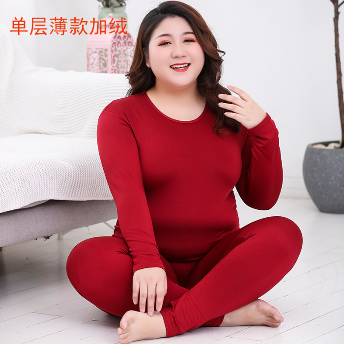 Picture of Thermal underwear long sleeve trousers women plus fat increase warm solid color scratch hair fleece-lined size six color 120.00kg wearable